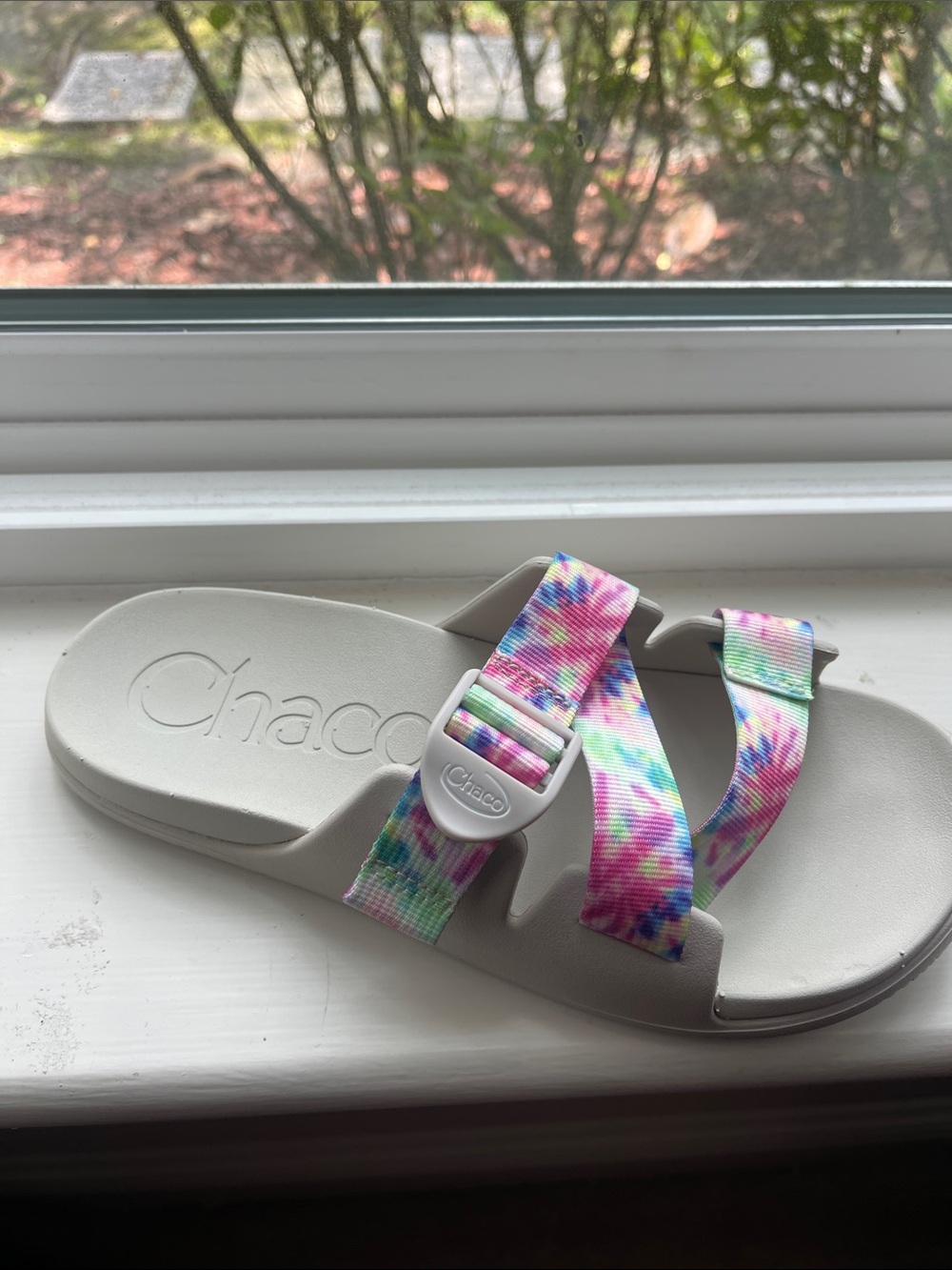 Woman’s Chaco Slide Sandal with Multicolor Tie-Dye Straps